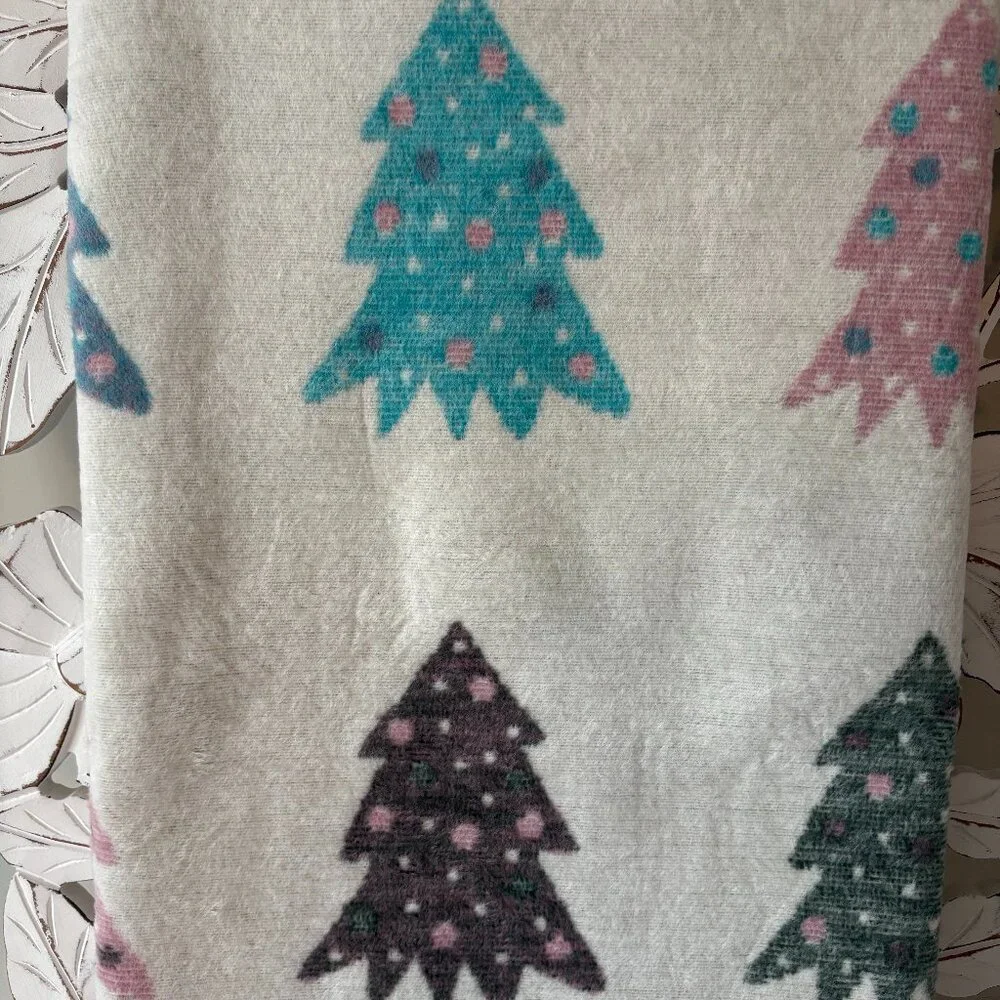 NWT - Docofil - Made in Portugal - Reversible Multi-Color Holiday Trees Throw